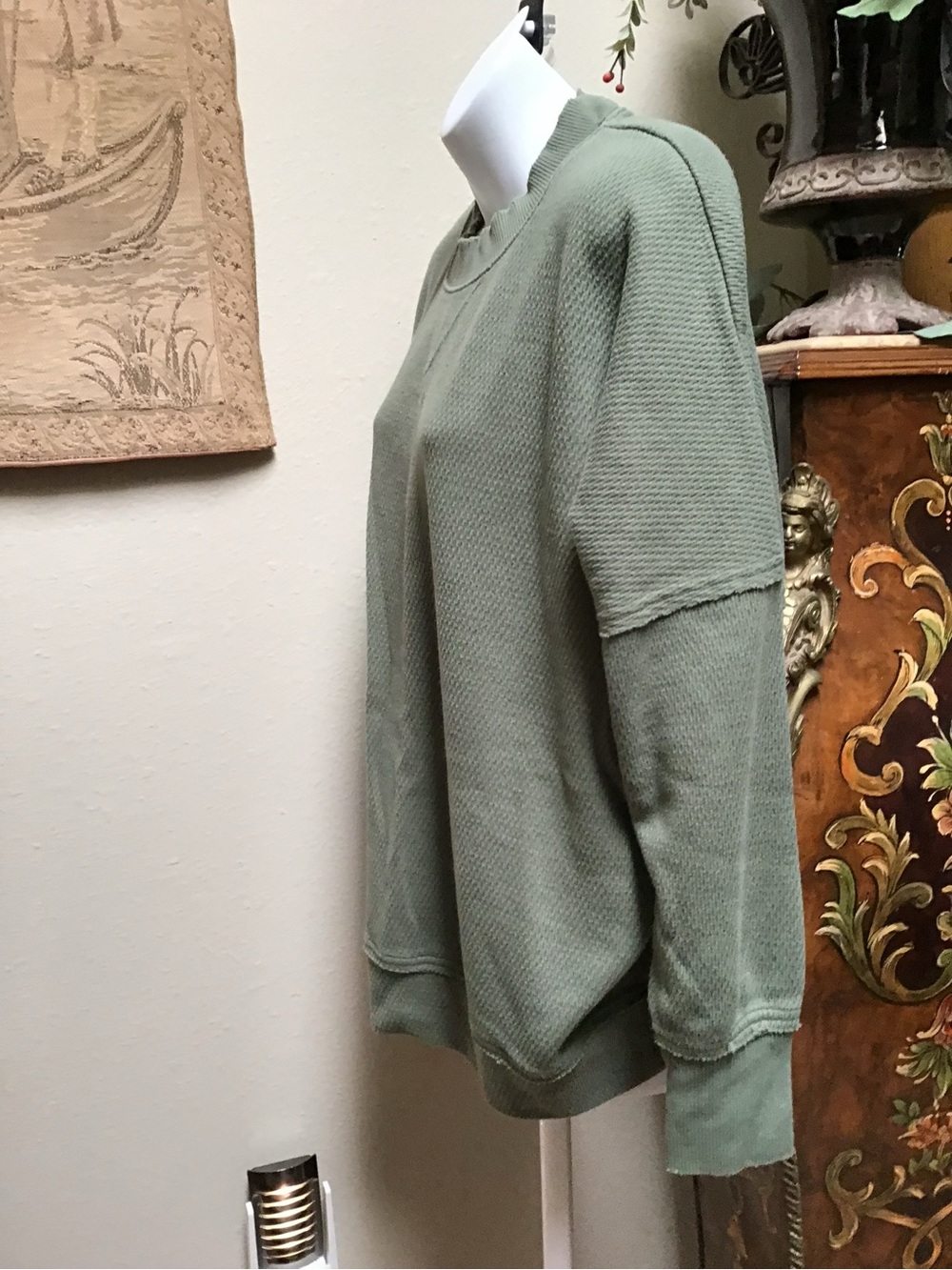 Womenβs aerie Olive Green Waffle Type Crew Sweatshirt